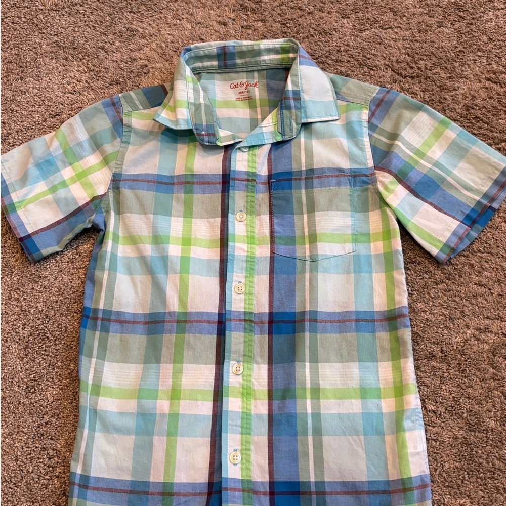 Cat & Jack Blue and Green Plaid Button Down Shirt